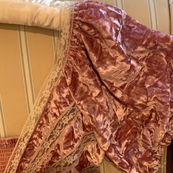 FREE PEOPLE VELVET AND LACE  CROPPED TOP IN MAUVE - Picture 11 of 16